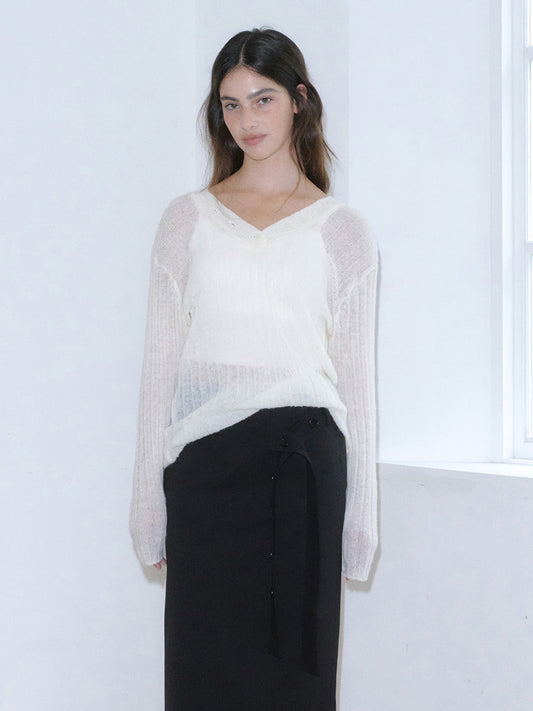 Kijun WOMEN Two-Way Buttons Cardigan Ivory