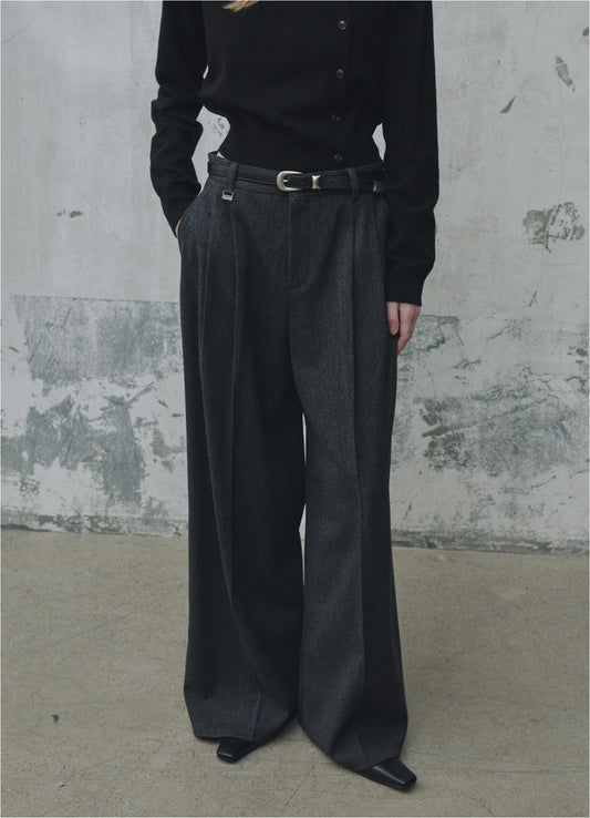 Classical wool-wide slacks_charcoal Grey