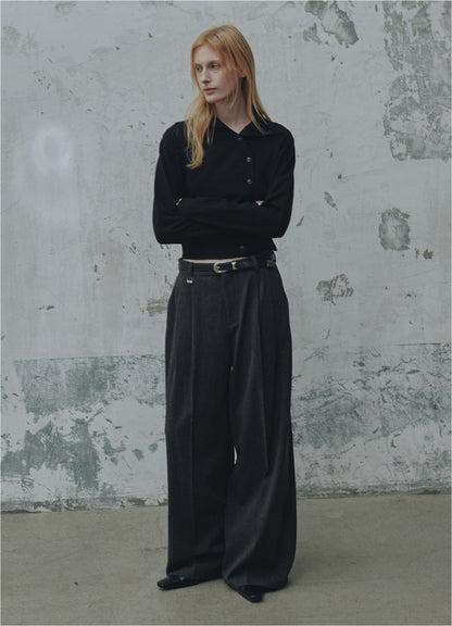 Classical wool-wide slacks_charcoal Grey