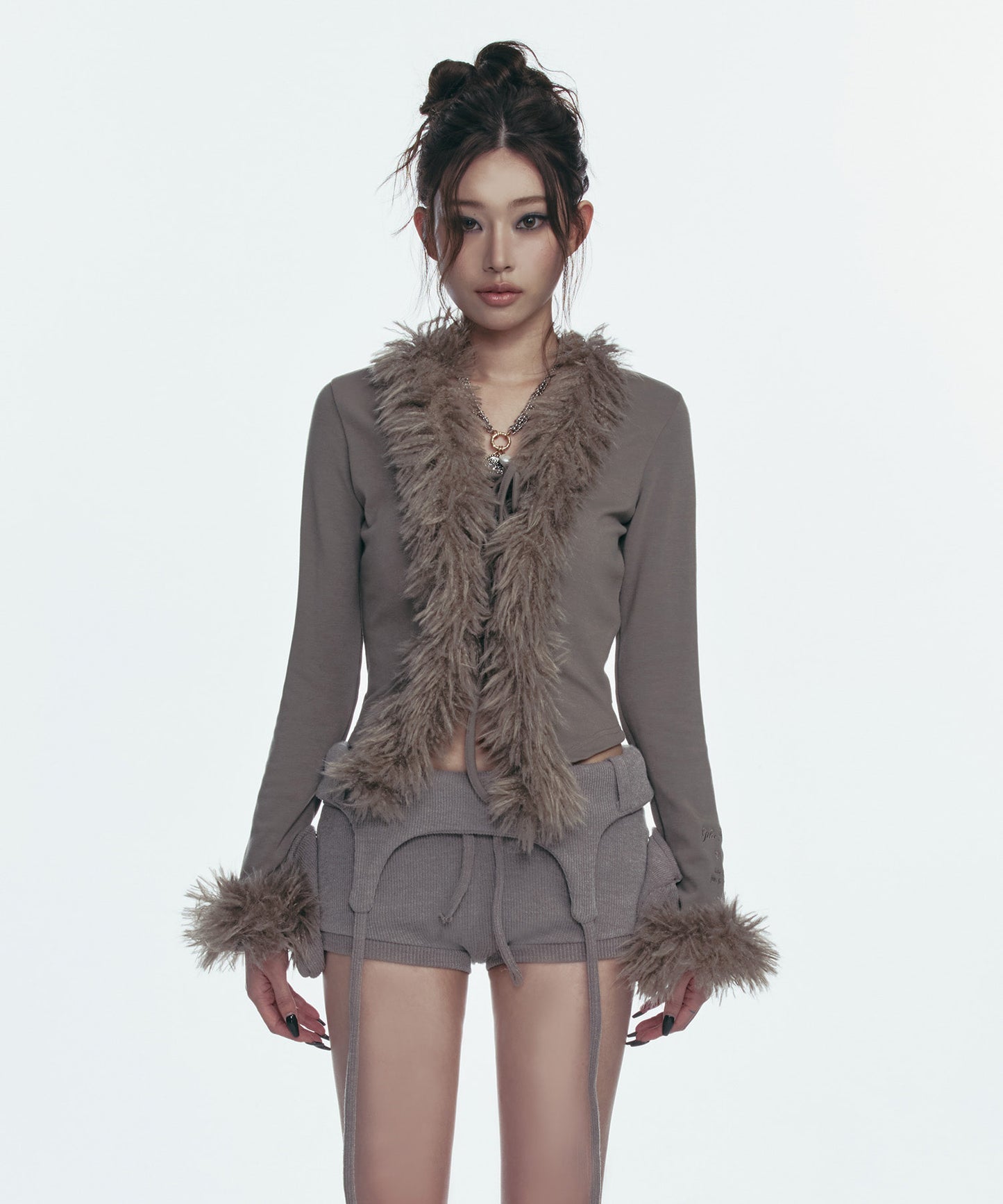 FUR TRIMMING CARDIGAN_BEIGE