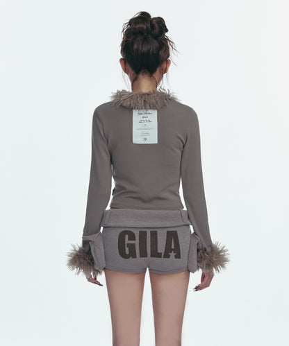 FUR TRIMMING CARDIGAN_BEIGE