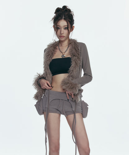 FUR TRIMMING CARDIGAN_BEIGE