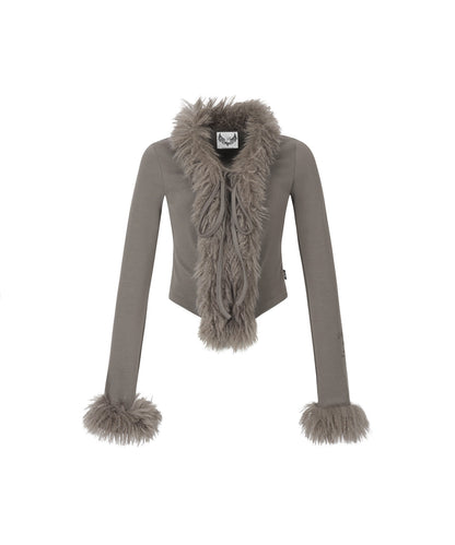 FUR TRIMMING CARDIGAN_BEIGE