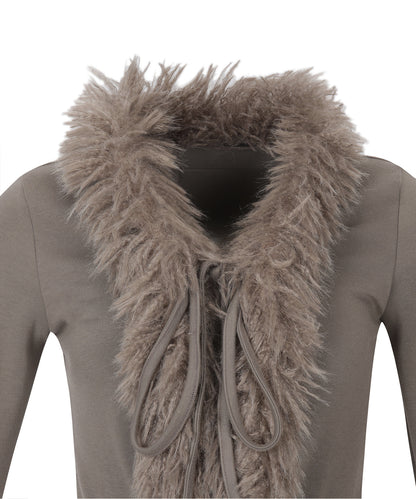 FUR TRIMMING CARDIGAN_BEIGE