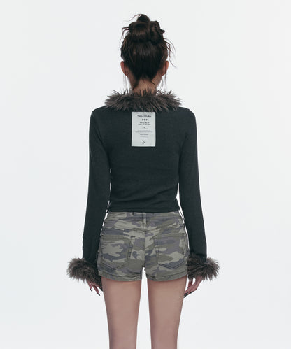 FUR TRIMMING CARDIGAN_BLACK