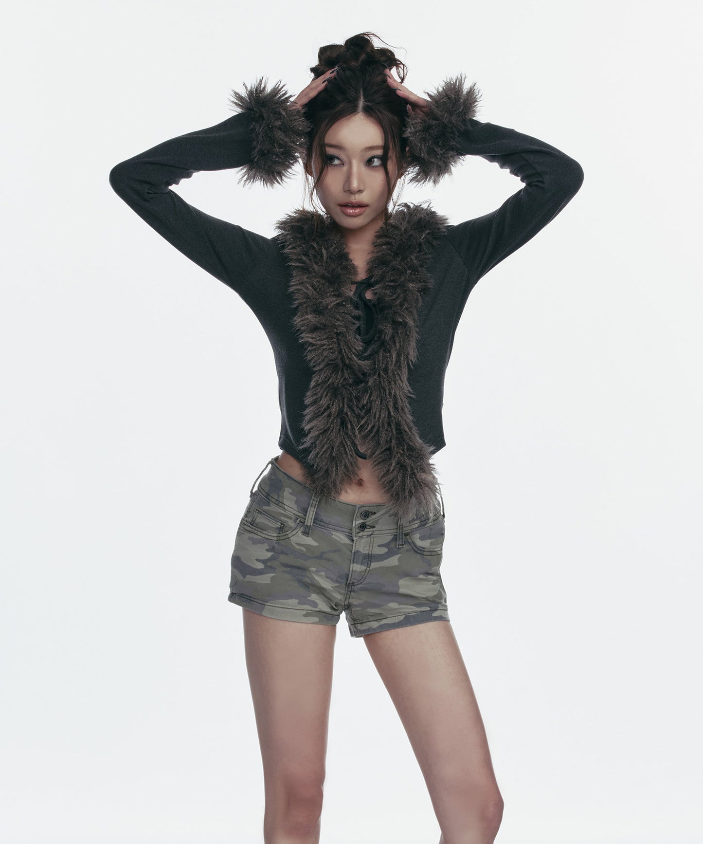 FUR TRIMMING CARDIGAN_BLACK