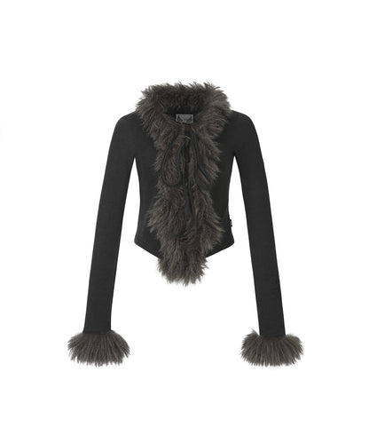 FUR TRIMMING CARDIGAN_BLACK