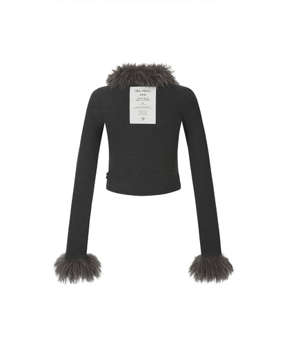 FUR TRIMMING CARDIGAN_BLACK