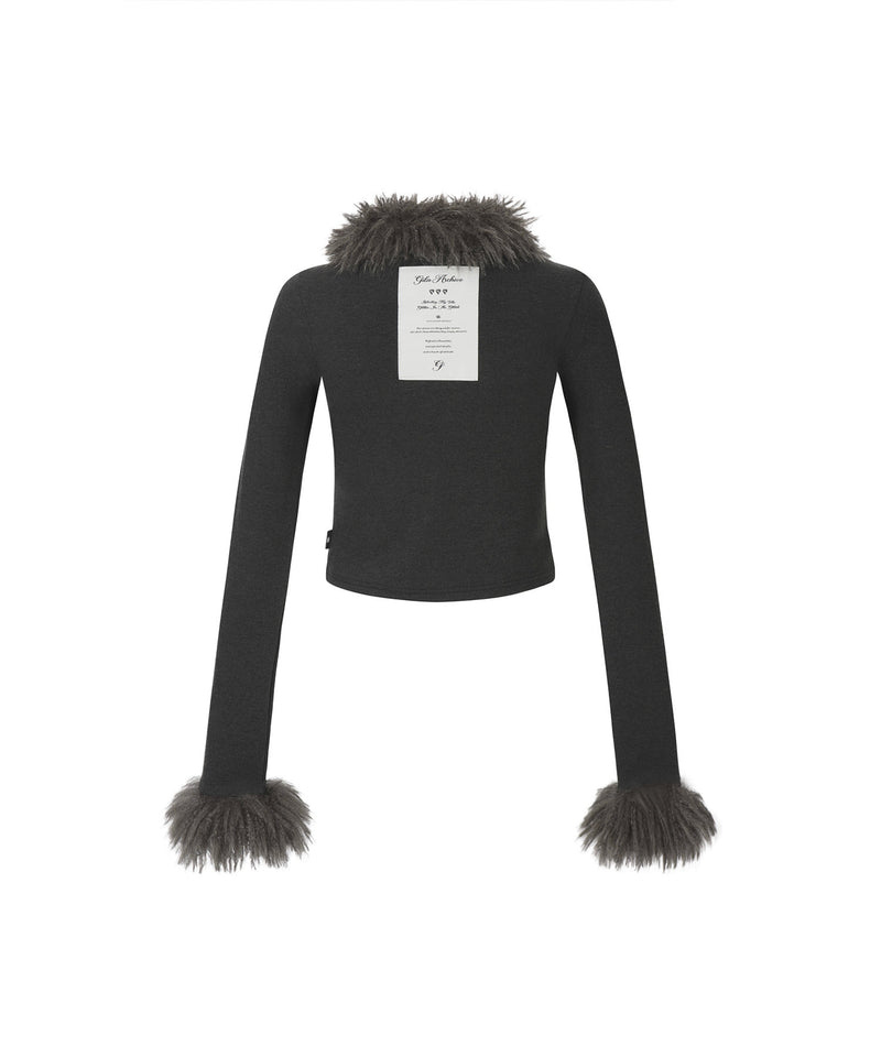 FUR TRIMMING CARDIGAN_BLACK