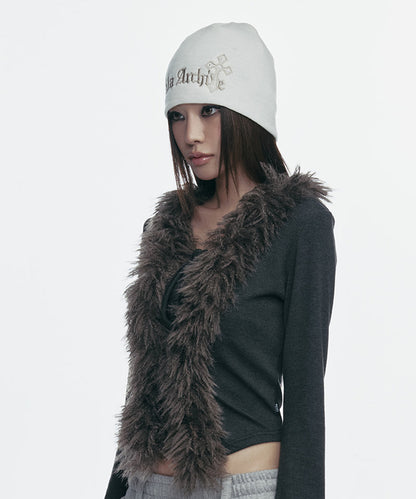 CROSS PATCHED LOGO BEANIE_IVORY