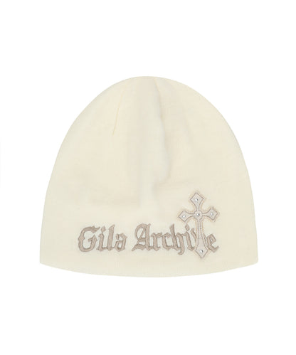 CROSS PATCHED LOGO BEANIE_IVORY