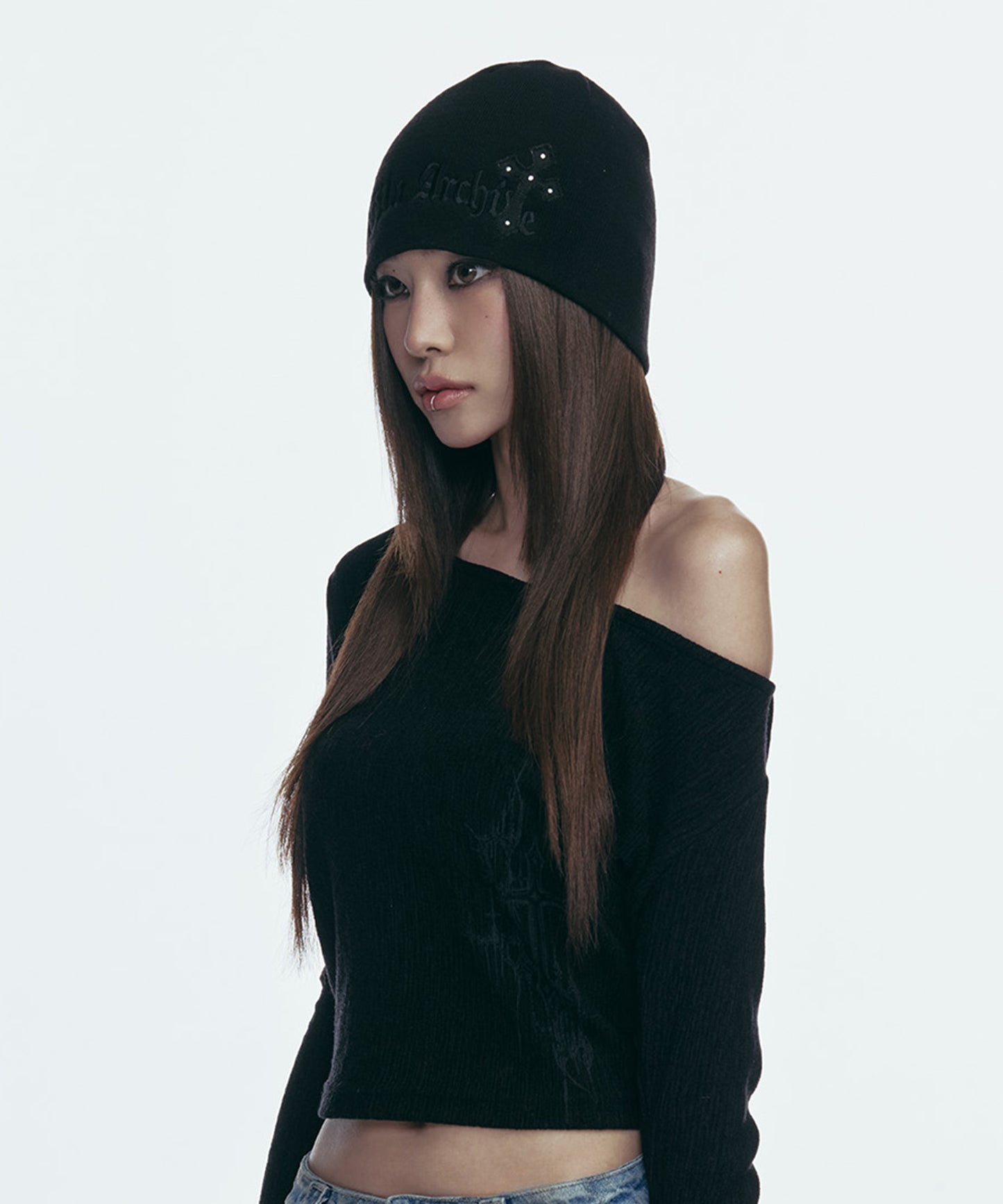 CROSS PATCHED LOGO BEANIE_BLACK