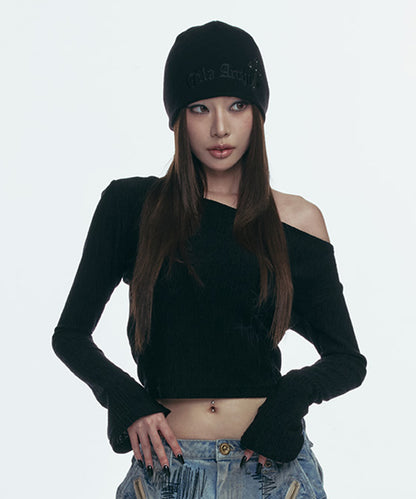 CROSS PATCHED LOGO BEANIE_BLACK