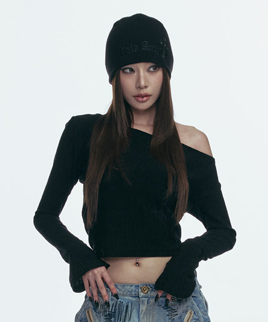 CROSS PATCHED LOGO BEANIE_BLACK