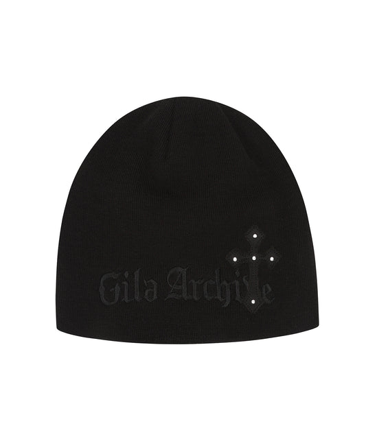 CROSS PATCHED LOGO BEANIE_BLACK