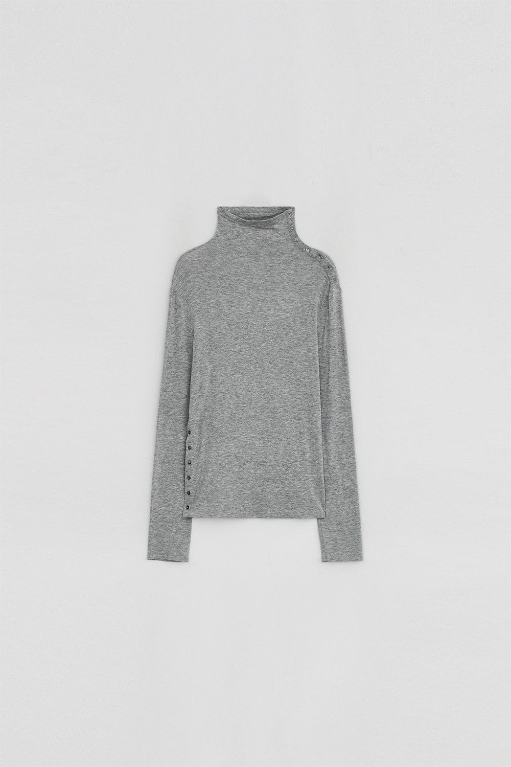 DIAGONAL BUTTON SLIT TOP-GREY