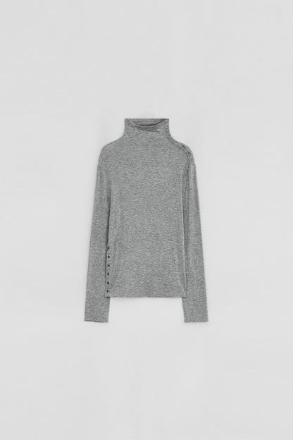 DIAGONAL BUTTON SLIT TOP-GREY