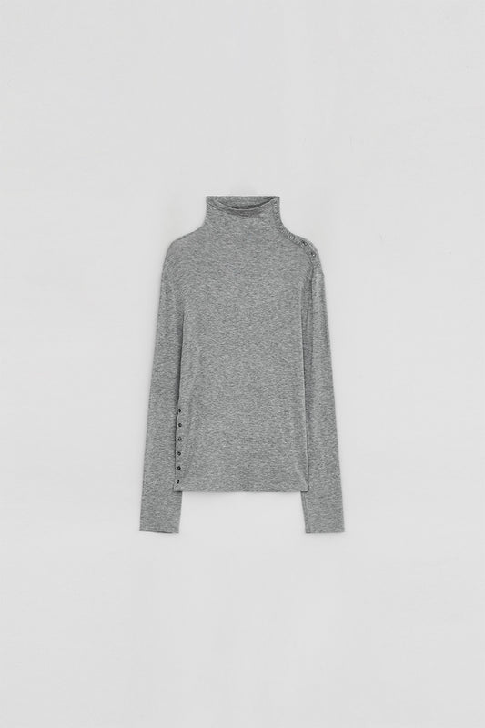 DIAGONAL BUTTON SLIT TOP-GREY