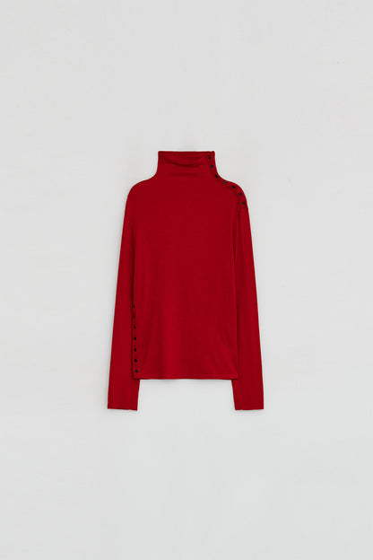 DIAGONAL BUTTON SLIT TOP-RED