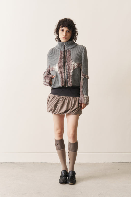 Knit & Fur Quad Jacket, Ashen