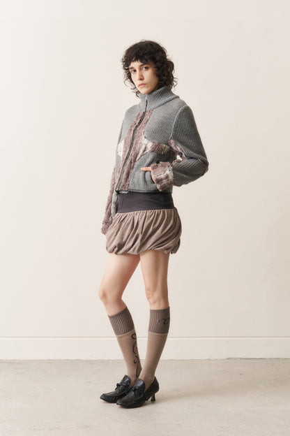 Knit & Fur Quad Jacket, Ashen