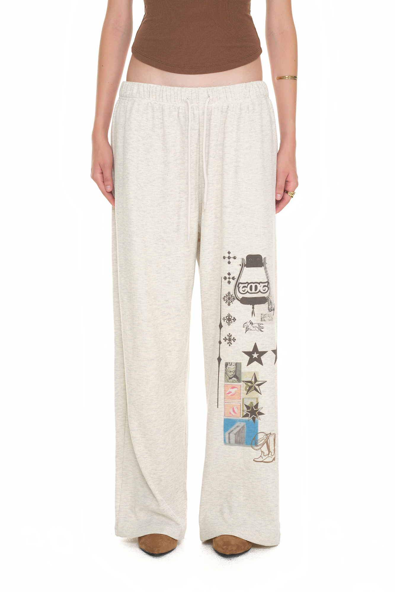 PRINTED WAFFLE PANTS (IVORY)