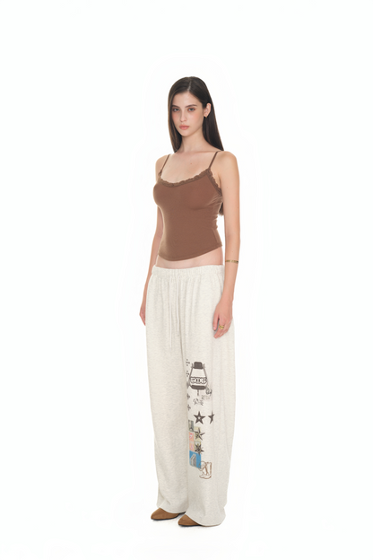PRINTED WAFFLE PANTS (IVORY)