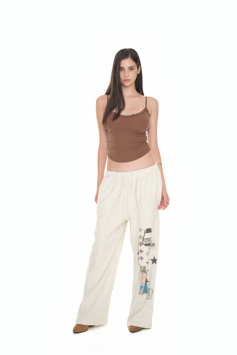 PRINTED WAFFLE PANTS (IVORY)