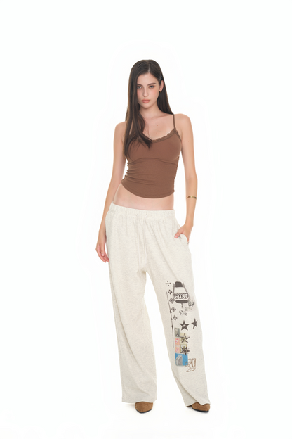 PRINTED WAFFLE PANTS (IVORY)