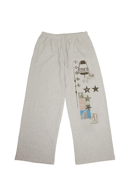 PRINTED WAFFLE PANTS (IVORY)