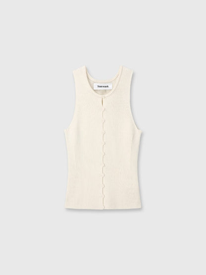 BUTTON RIBBED SLEEVELESS CARDIGAN