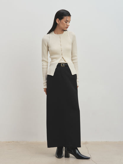 BUTTON RIBBED SLEEVELESS CARDIGAN