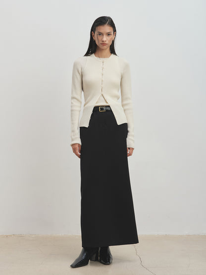 BUTTON RIBBED SLEEVELESS CARDIGAN