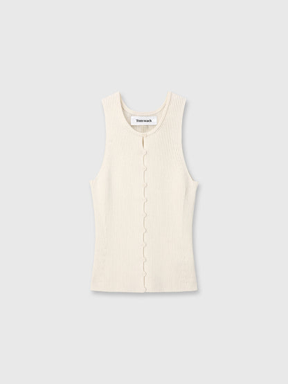 BUTTON RIBBED SLEEVELESS CARDIGAN
