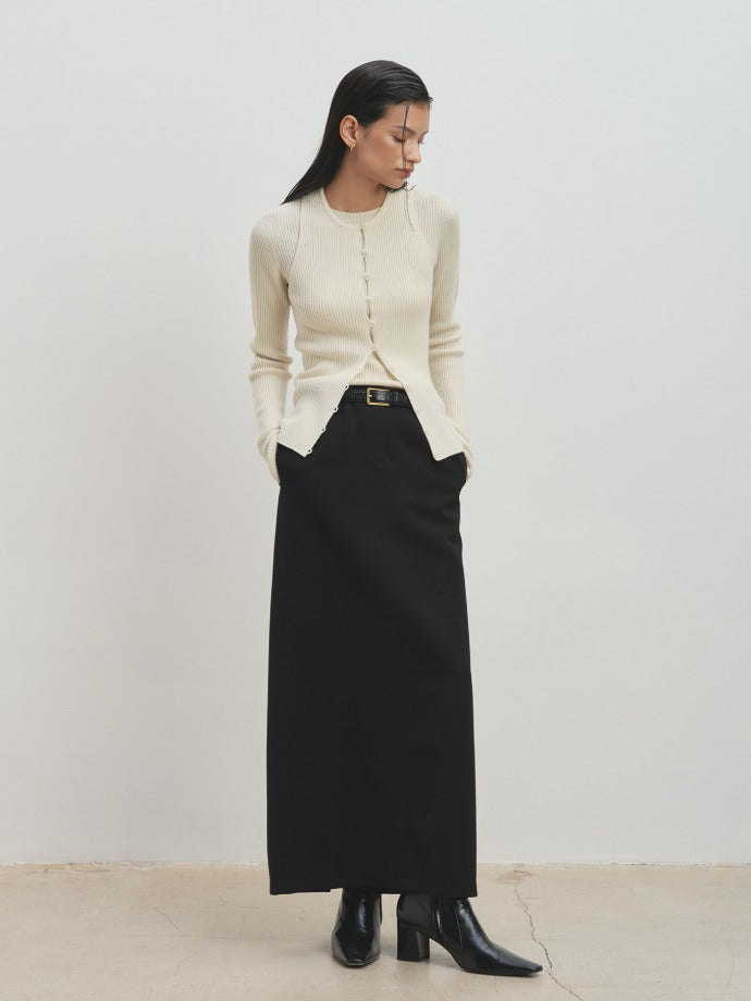 BUTTON RIBBED SLEEVELESS CARDIGAN