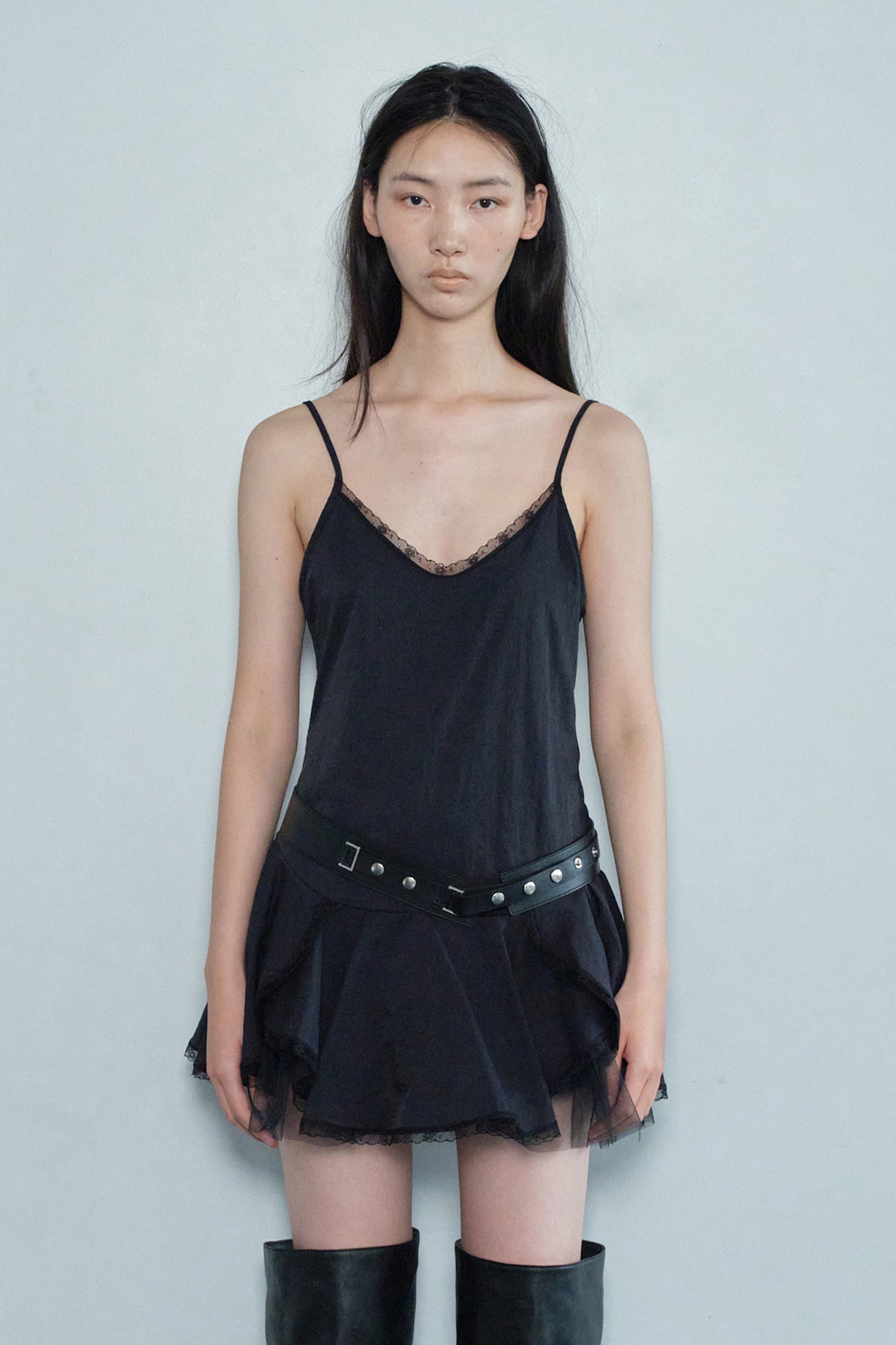 Lace Frill Dress / Black