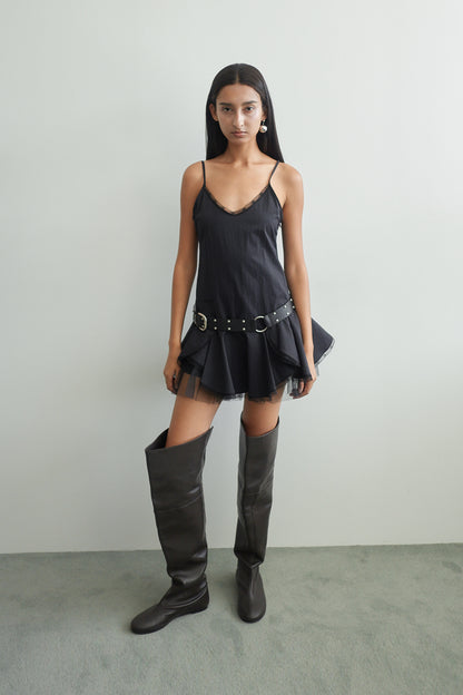 Lace Frill Dress / Black