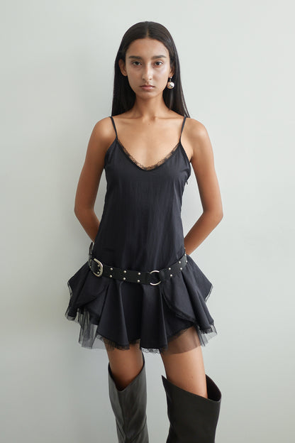 Lace Frill Dress / Black