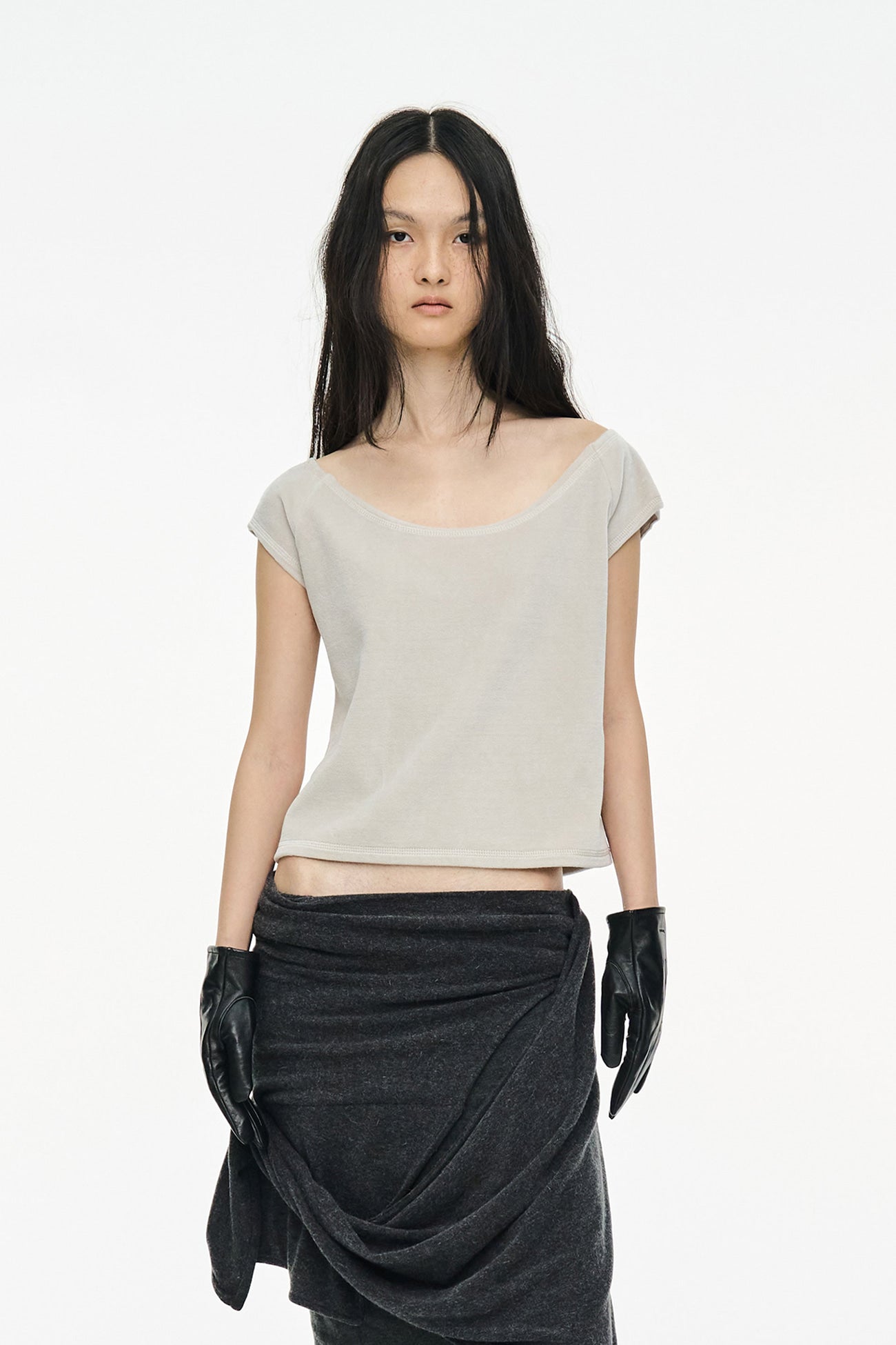 VELVET RAGLAN TOP / LIGHT GRAY