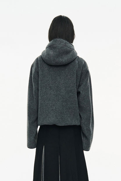 FLEECE HOODED ZIP UP / CHARCOAL
