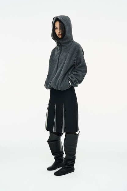 FLEECE HOODED ZIP UP / CHARCOAL