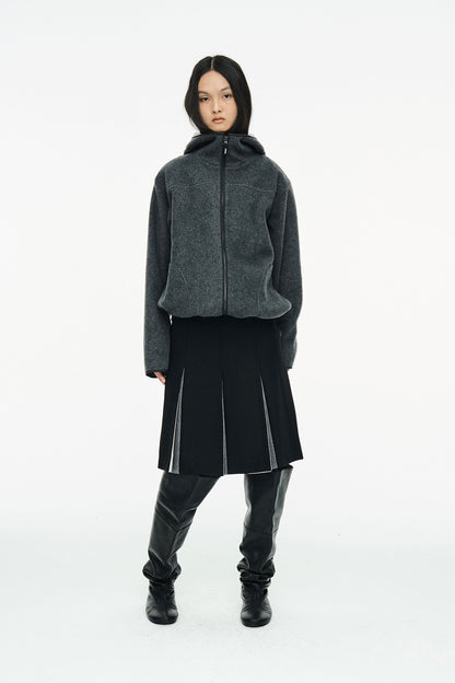 FLEECE HOODED ZIP UP / CHARCOAL