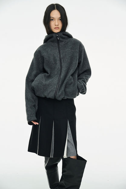 FLEECE HOODED ZIP UP / CHARCOAL
