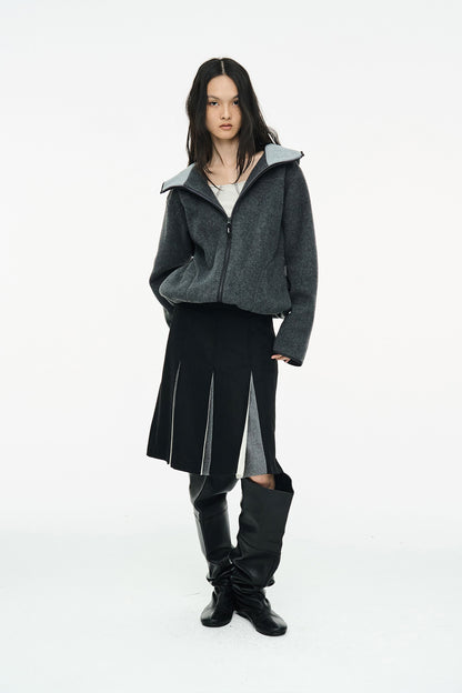 FLEECE HOODED ZIP UP / CHARCOAL