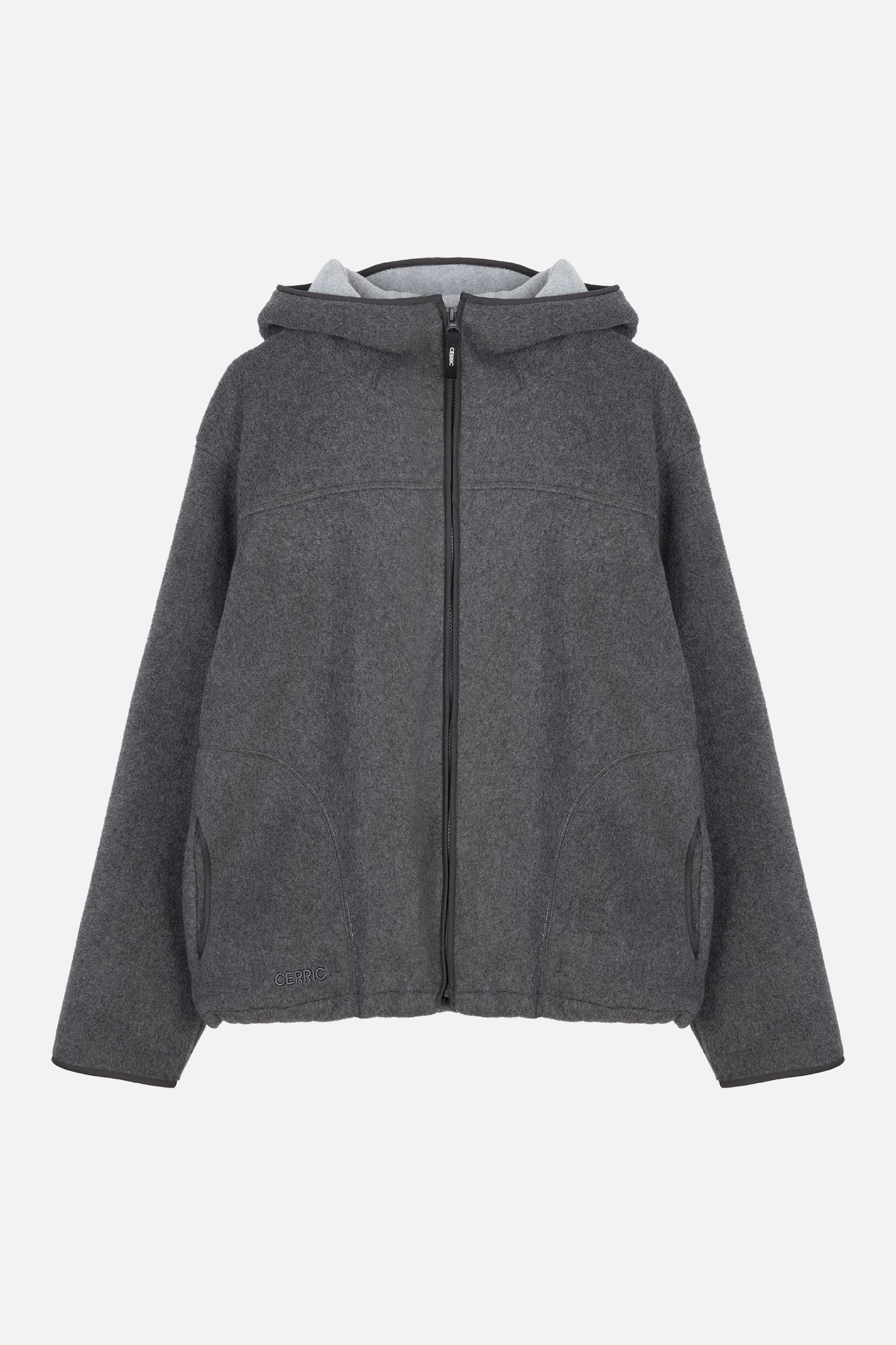 FLEECE HOODED ZIP UP / CHARCOAL