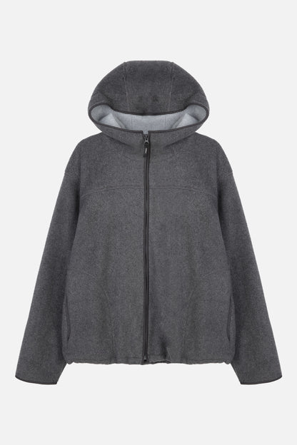 FLEECE HOODED ZIP UP / CHARCOAL