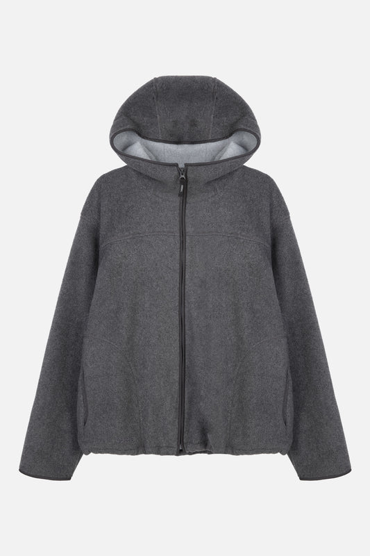 FLEECE HOODED ZIP UP / CHARCOAL