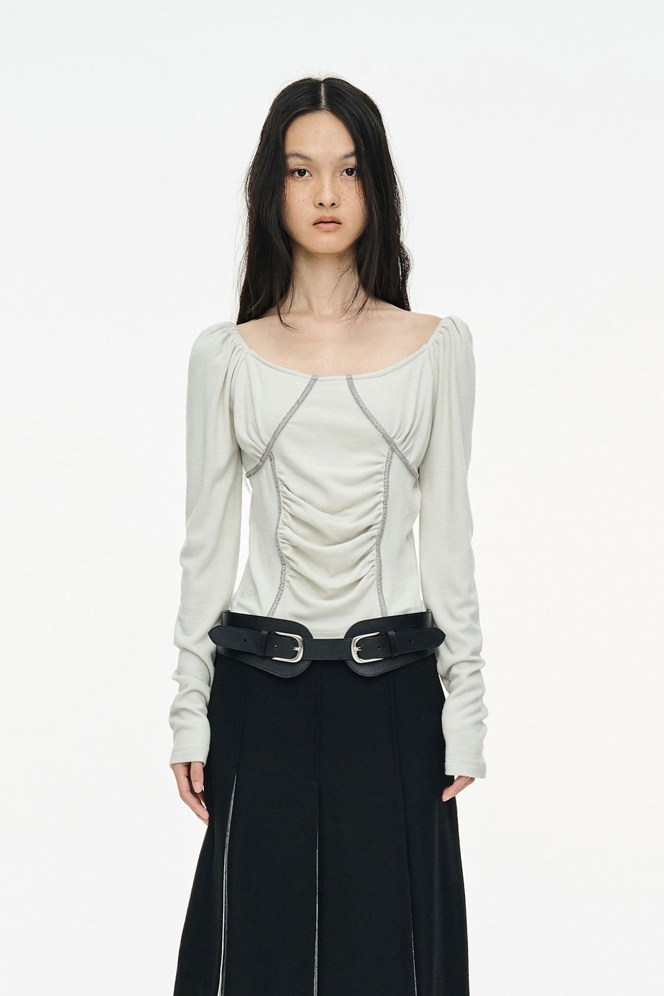 RUCHED SHIRRING TOP / GRAY