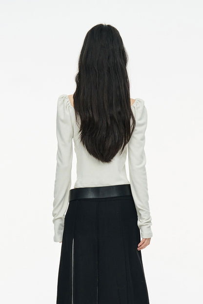 RUCHED SHIRRING TOP / GRAY
