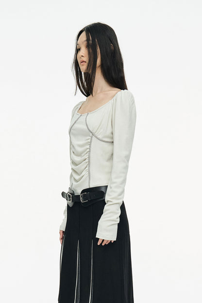 RUCHED SHIRRING TOP / GRAY